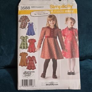 Simplicity Girls' Dress Pattern - Red, Blue, Green, Orange